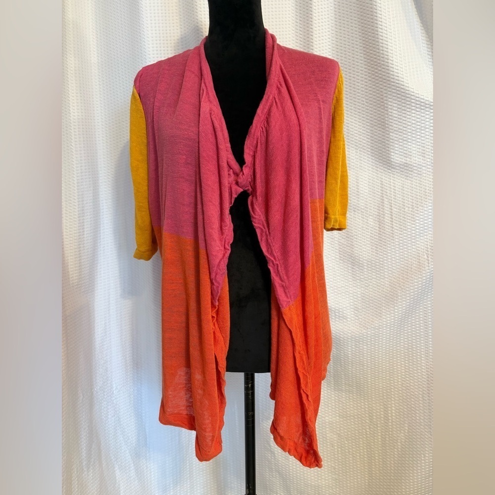 Ruby Rd tri-color open front short sleeve cardigan linen combo size medium
